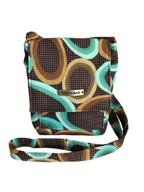 Adventure Awaits Geo Print Fabric Crossbody in Brown and Aqua